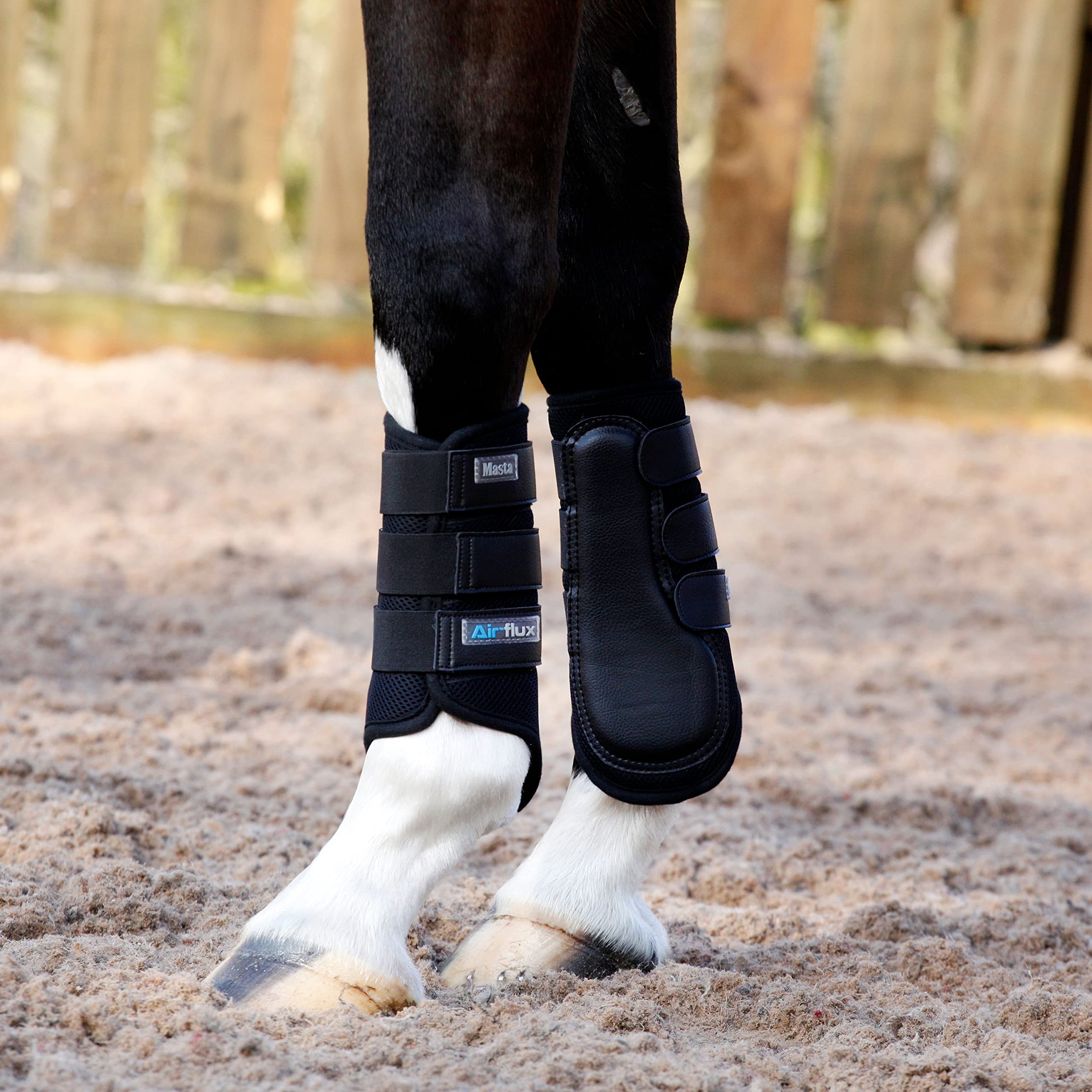 Masta Air-Flux Horse Brushing Boots - Training Neoprene Protective Wrap Boot for Horses with 3D AirMesh - Soft & Comfort Extremely Lightweight Legs Protectors - Set of 2 - Black, Size Cob