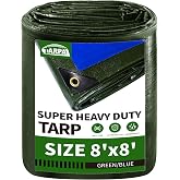 TARPAL 8x8ft Large Tarp Waterproof 16mil Heavy Duty Tarp,Green/Blue tarp | Tarp with Metal Grommets UV Protection,Tear -Resistant Cover for Firewood,Roof,Pool,Car,RV,Outdoor Furniture