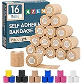 AZEN 16 Pack Self Adhesive Bandage Wrap, 2" X 5 Yards Elastic Cohesive Bandage Wrap, Skin Color Athletic Tape, Vet Wrap, Ankle Tape, Tattoo Grip Tape Wrap