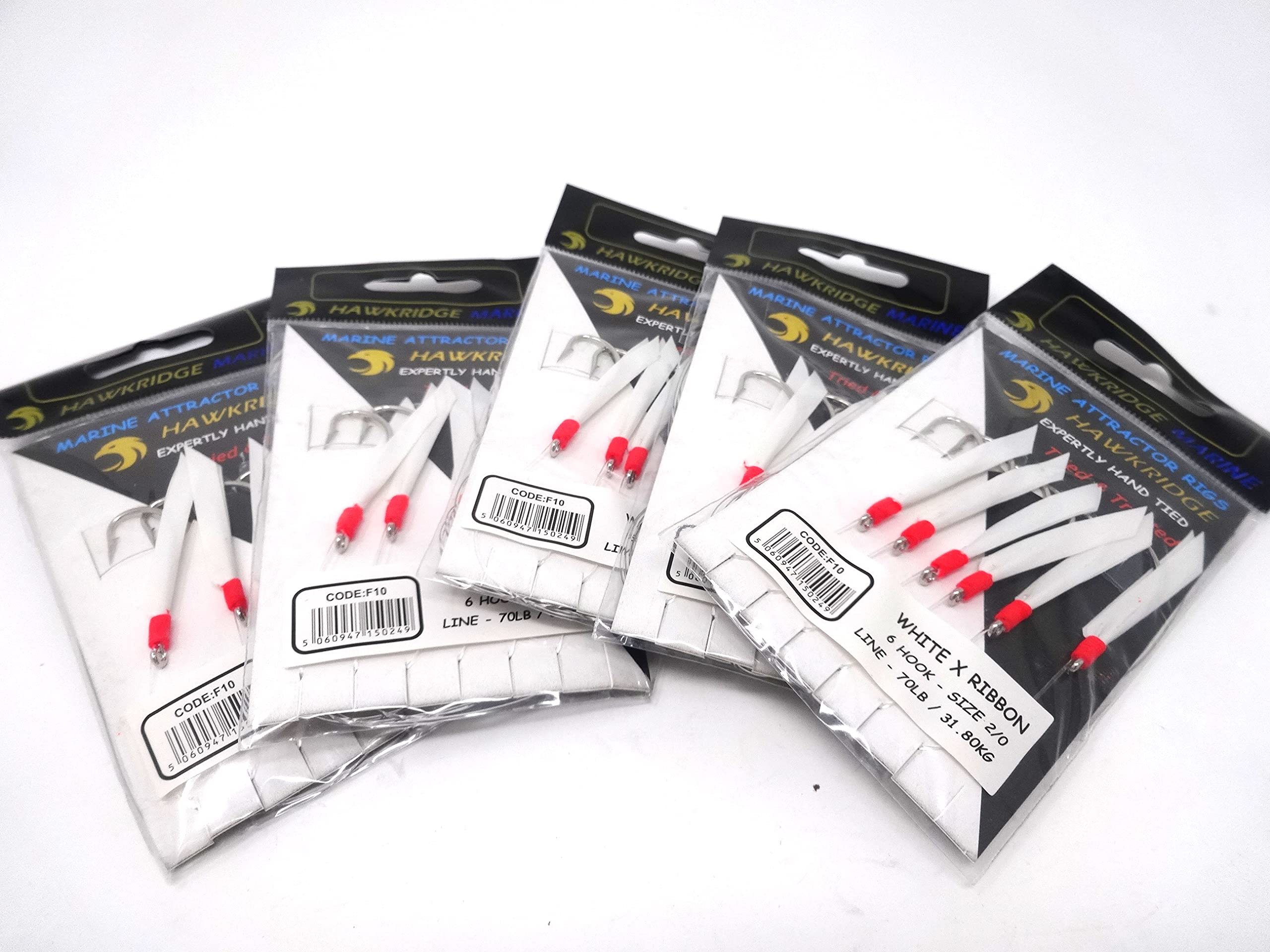 HAWKRIDGE MARINE RIG PRO SERIES - WHITE X RIBBON 5 Packs of Single Type Commercial Quality Sea Feather Lure Fishing Rigs - Ideal for Sea Boat Shore for Mackerel, Herring, Bass & Cod UK SELLER