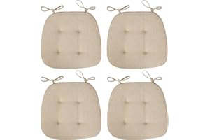 BLISENCHY Collection U-Shaped Chair Cushions, Tufted Foam Pads, 17" x 16" (43 x 42cm), Pack of 4 Seat Covers (4, Beige)