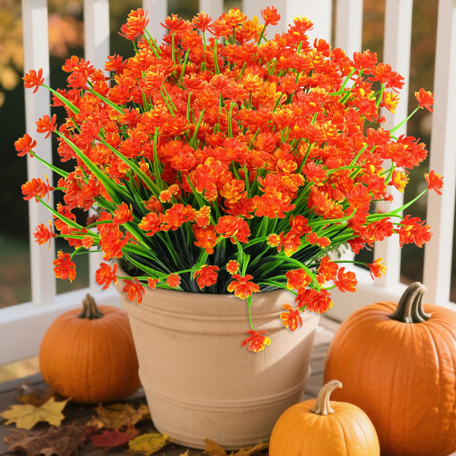 Photo 1 of AGIRL 24 Bundles Artificial Fall Flowers Outdoor Indoor Decoration,Fake Plastic Flowers,Faux Mums Plant for Thanksgiving Fall Decor,for Hanging Outside Garden Front Door Porch Patio Window Box