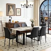 Svmdcu Expandable Dining Table Set for 6, 63"-79" Wood Rectangle Dining Table and 6 Black PU Chairs, Sturdy Black Legs,Suitable for Home,Kitchen Dining Room Living Room,Easy Assemble and Clean