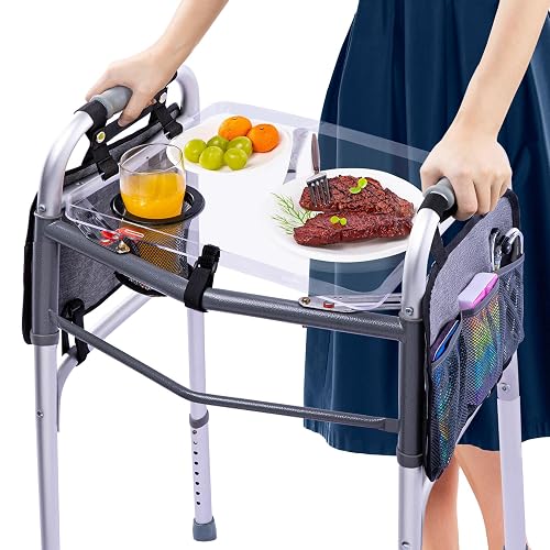 BAGSFY Clear View Walker Tray with Cup Holder & Side Pockets ...