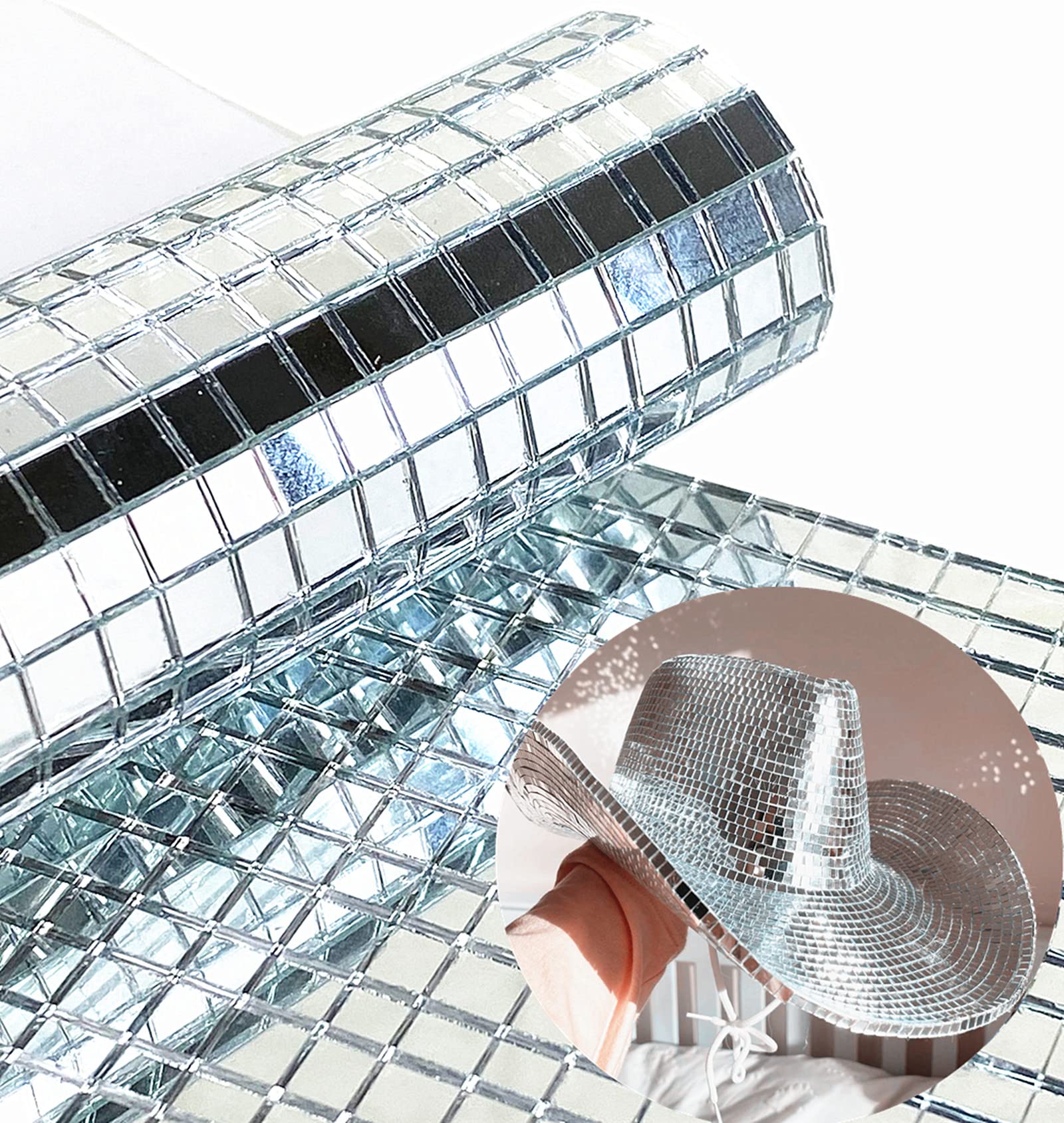 Photo 1 of REDODECO Real Glass Silver Mirrors Mosaic Tiles Sticker for Craft Square Glass Tiles Self Adhesive,5mm by 5mm (Silver, 2400PCS)