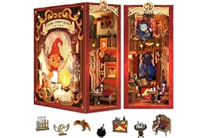 Cutefun Book Nook Kit,3D Wooden Puzzle Bookends,Miniature house kit with dust cover,Bookends Kit with LED Lights,DIY Dollhouse Bookend Tiny House for Adults,Birthday Easter Home Decor for Teens Adults