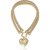 Juicy Couture Stretch Double Mesh Bracelet for Women with Puffy Heart, Gold-Tone Heart Bracelet, Valentines Gifts for Her