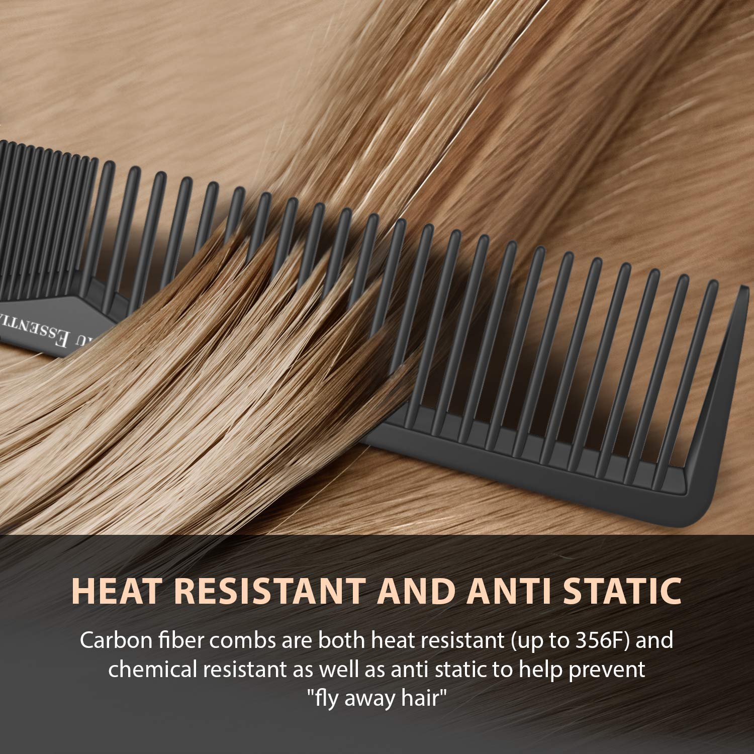 Styling Comb (2 Pack) | Professional 7 Inch Black Carbon Fiber Anti Static Chemical And Heat Resistant Comb For All Hair Types | Fine and Wide Tooth Comb For Men and Women | By Bardeau Essentials : Beauty