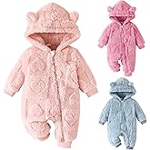 Winmany Newborn Baby Cartoon Bear Snowsuit Winter Fleece Coat Outfits Cold Weather Hooded Heart Jumpsuit Warm Outwear