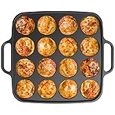 Otafuku Takoyaki Plate, Cast Iron Japanese Grill for Cooking Takoyaki Balls, Silicon Coated Pan (16 Holes)