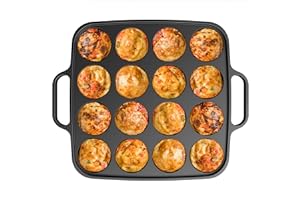Otafuku Takoyaki Plate, Cast Iron Japanese Grill for Cooking Takoyaki Balls, Nonstick (16 Holes)