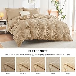 HYMOKEGE Khaki Queen Comforter Set Seersucker 7