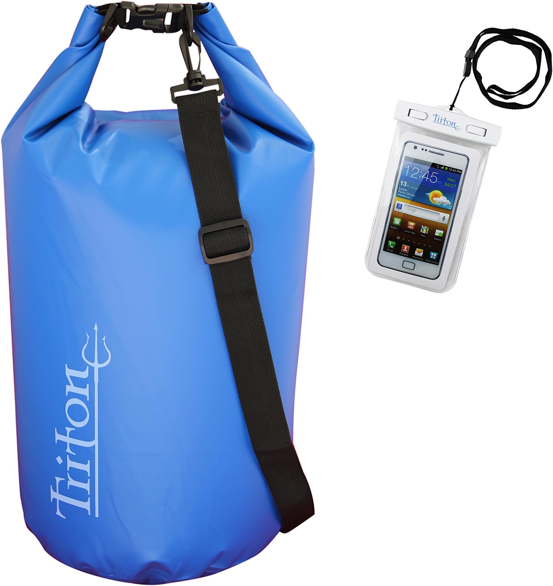 Triton 30l Roll Top Dry Bag - Durable Waterproof Compression Sack - with Bonus Waterproof Cell Phone Pouch - for All Season Recreation. Boating, Camping, Kayaking, Diving, Biking, Skiing & Beach Fun