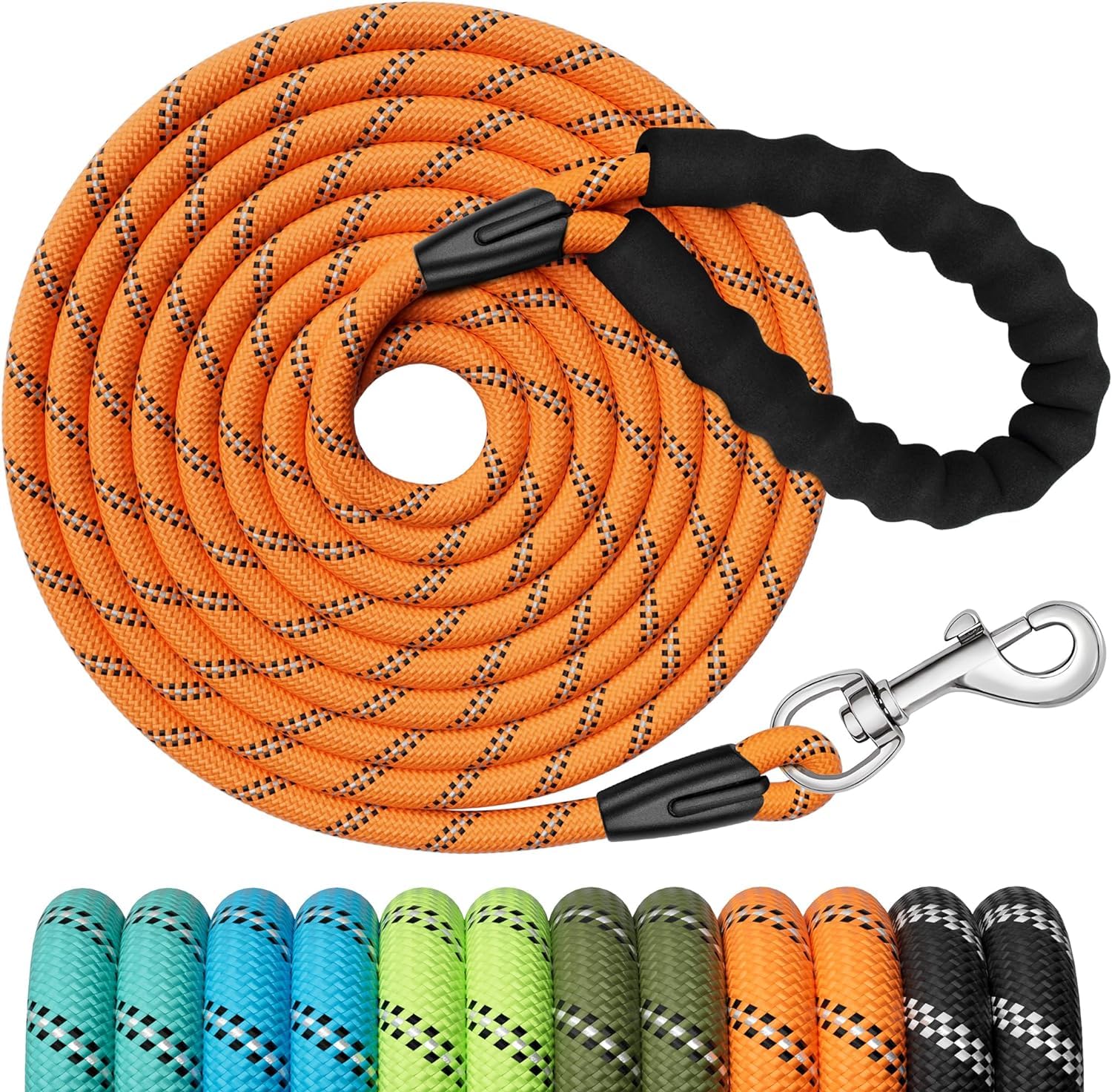 X XBEN Training Leads for Dogs, 5M/16FT Strong Rope Long line Dog Lead Leash with Soft Padded Handle and Heavy Duty Hook, Reflective Recall Training Leads for Large Medium Small Dog, Turquoise