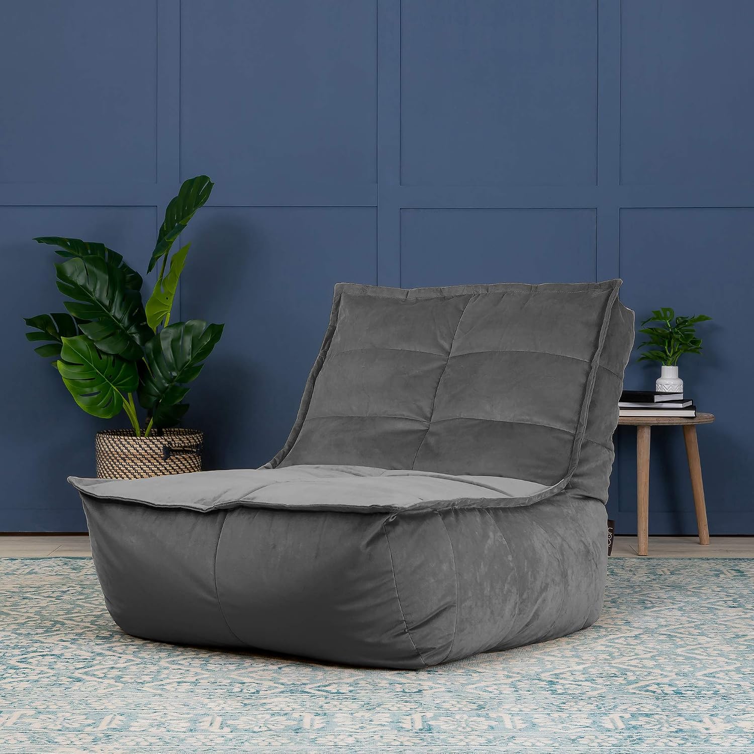 icon Dolce Velvet Lounge Bean Bag Chair, Charcoal Grey, Large Adult Bean Bag with Filling Included, Accent Chair, Living Room - Image 4