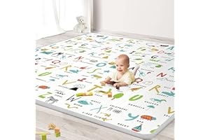 BABEBAY Baby Play Mat 79" X 71",Reversible Waterproof Foldable Foam Floor Playmat for Kids Toddlers, Extra Large Anti- Slip Baby Crawling Mat, Green