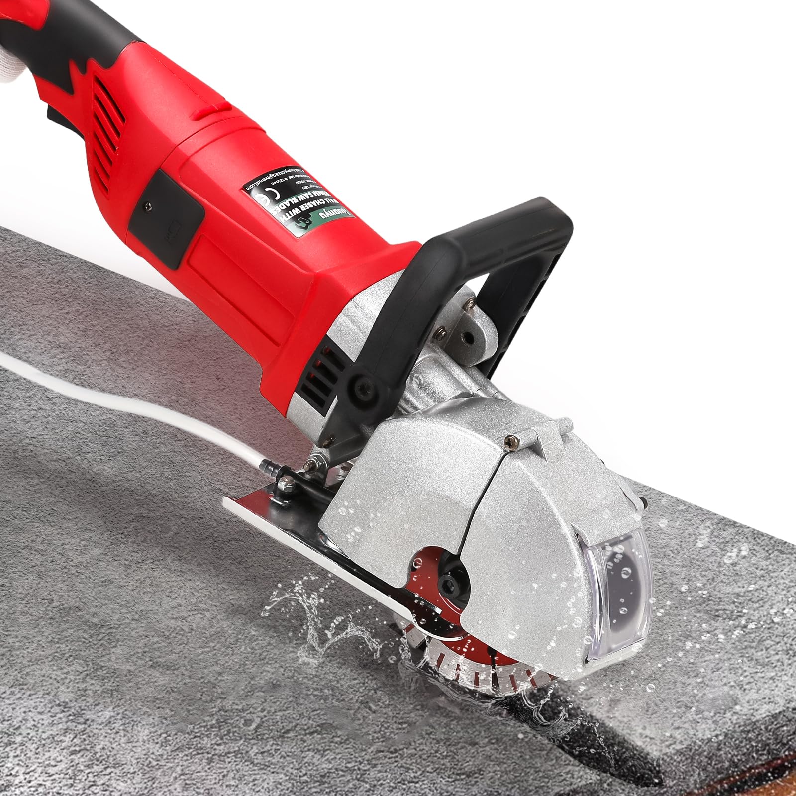 Huanyu Electric Wall Chaser Grooving Cutting Machine Brick Slotting Max Power 4000W,7500rpm, Max Depth and Width 1.5"x1.6", Dust-Free with Water Pump, 5pcs 125mm Saw Blades for Concrete Marble