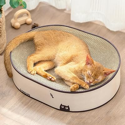 Conlun Oval Cat Scratching Board 2 in 1 Scratch Sofa Bed Natural Cardboard