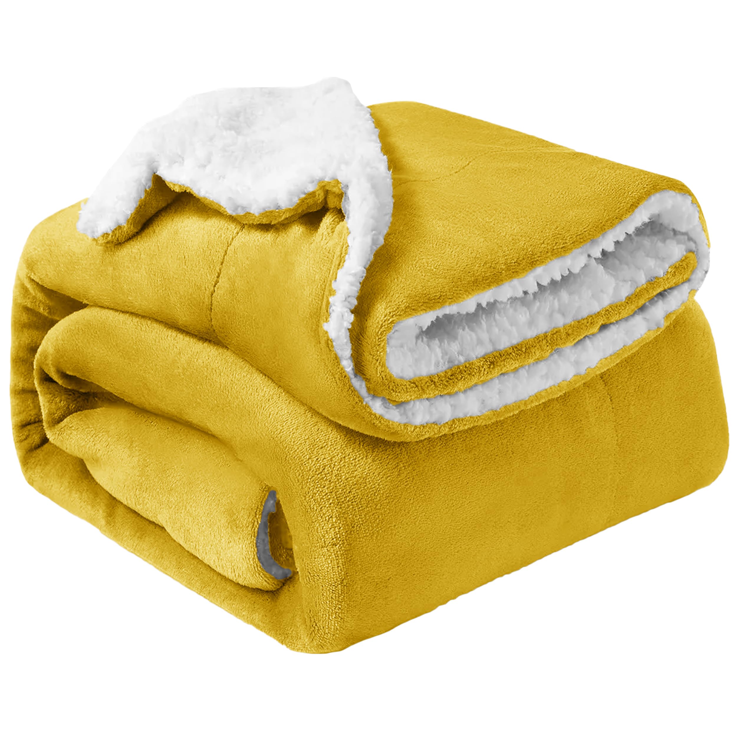 Oxford Homeware Sherpa Fleece Blanket Reversible Throw Blankets Soft Fluffy Thick Blankets Microfiber Plush Blanket for Bed, Couch (Ochre, Single (130 x 150 Cm)) — image 1