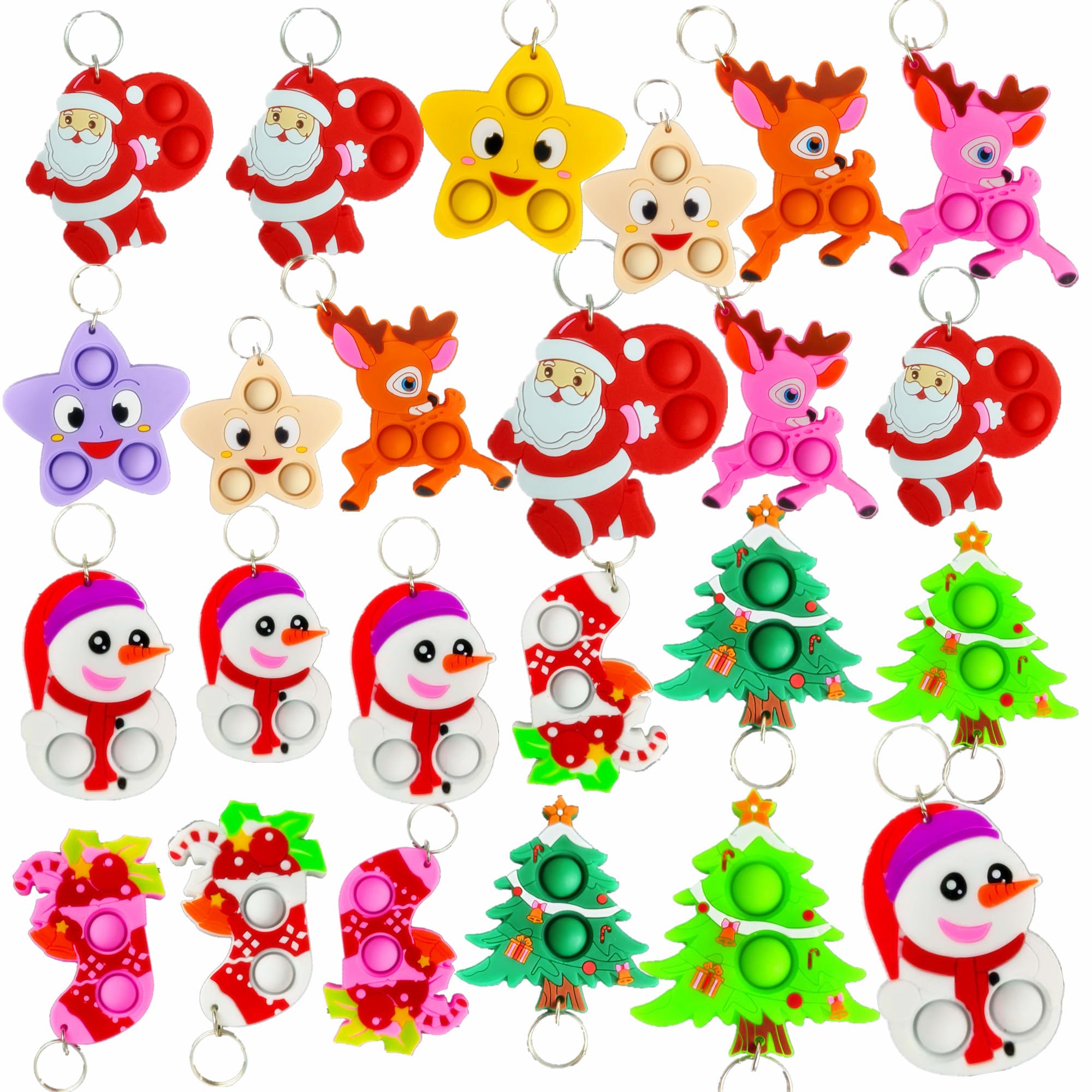 Photo 1 of 24 Packs Bulk Mini POP Christmas Cartoon Shape Fidget Bubble Key chain, Boys and Girls School Holiday Party Favors Student Christmas Party Supply