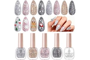 AZUREBEAUTY Nail Polish Set, 4 Colors Dazzling Gold Silver Pink Quick Dry Natural Nail with Top Coat,Professional for Nail Art DIY Manicure and Pedicure at Home