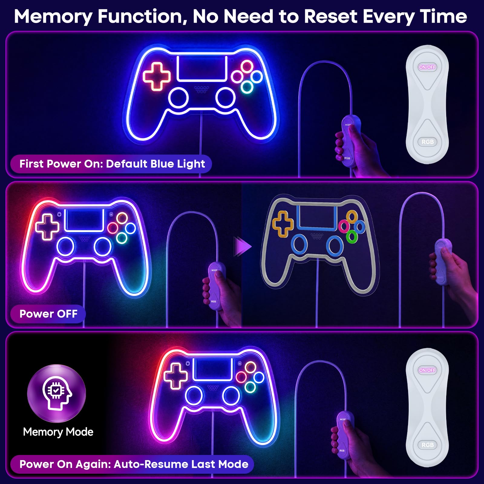 Neon Schild für Gaming Zimmer Dekoration mit 10 Lichtern, Neon Schild Gaming Zubehör für Raumdekoration, Gamepad Licht Schild für Schlafzimmer-Wand 7