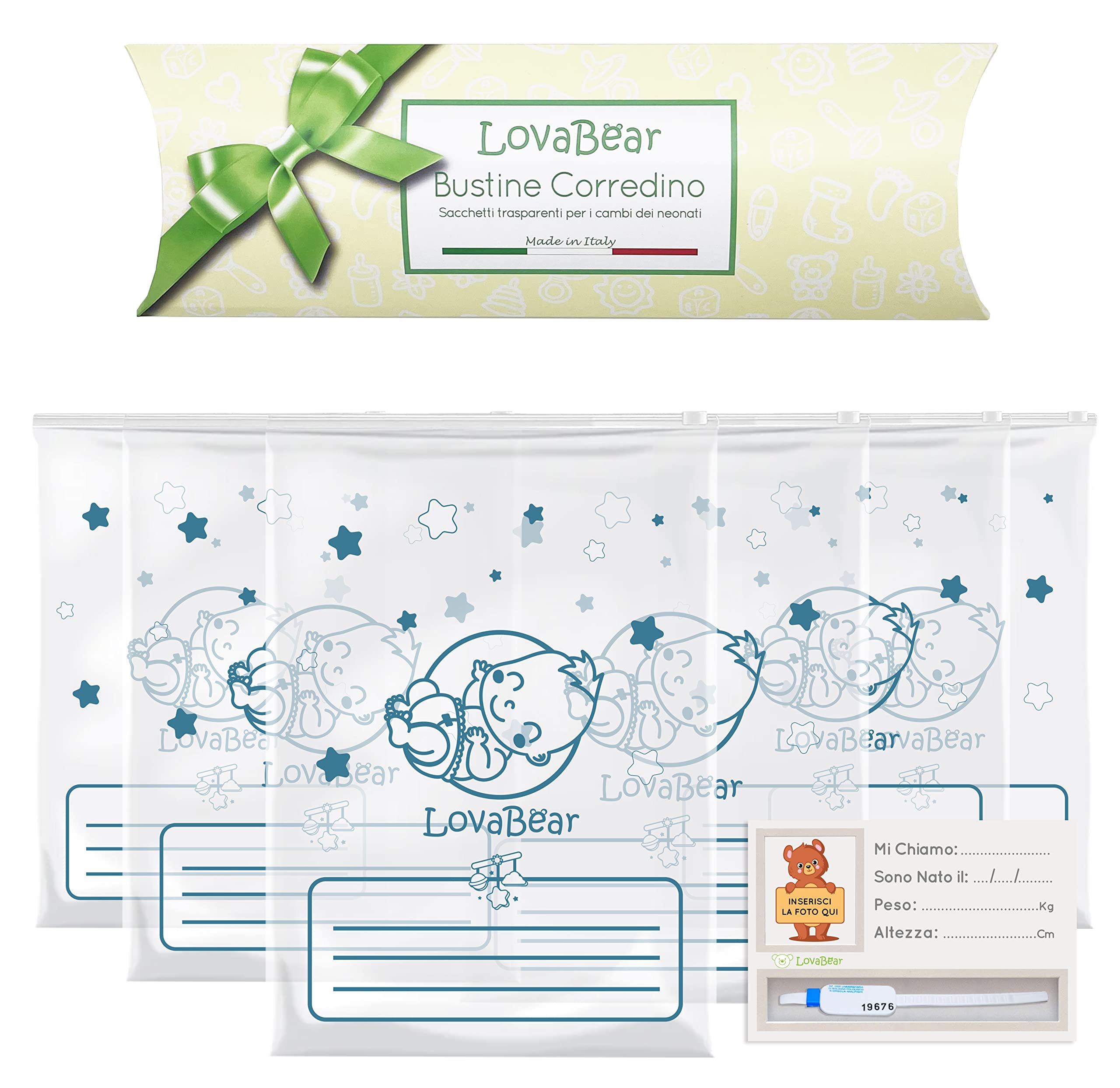 Lovabear 6 Baby Layette Sachets - Bags, Birth Hospital Envelopes, GripLock Airtight Slider Closure, 6 pcs Transparent First Change Clothes Bag Birth Bag, Baby