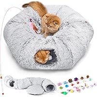 Odoland Large Cat Tunnel, Collapsible Tube with Central Mat, S-Shape Tube and Cat Donut Tunnel with 20pcs Cat Toys Fun for Ki
