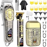 HIENA PRO Professional Hair Clipper Set for Men, Rechargeable Cordless Clippers and Trimmers Set, Electric Foil Shavers and Beard Trimmers, Hair Cutting Tools with LED Display, Gifts for Men