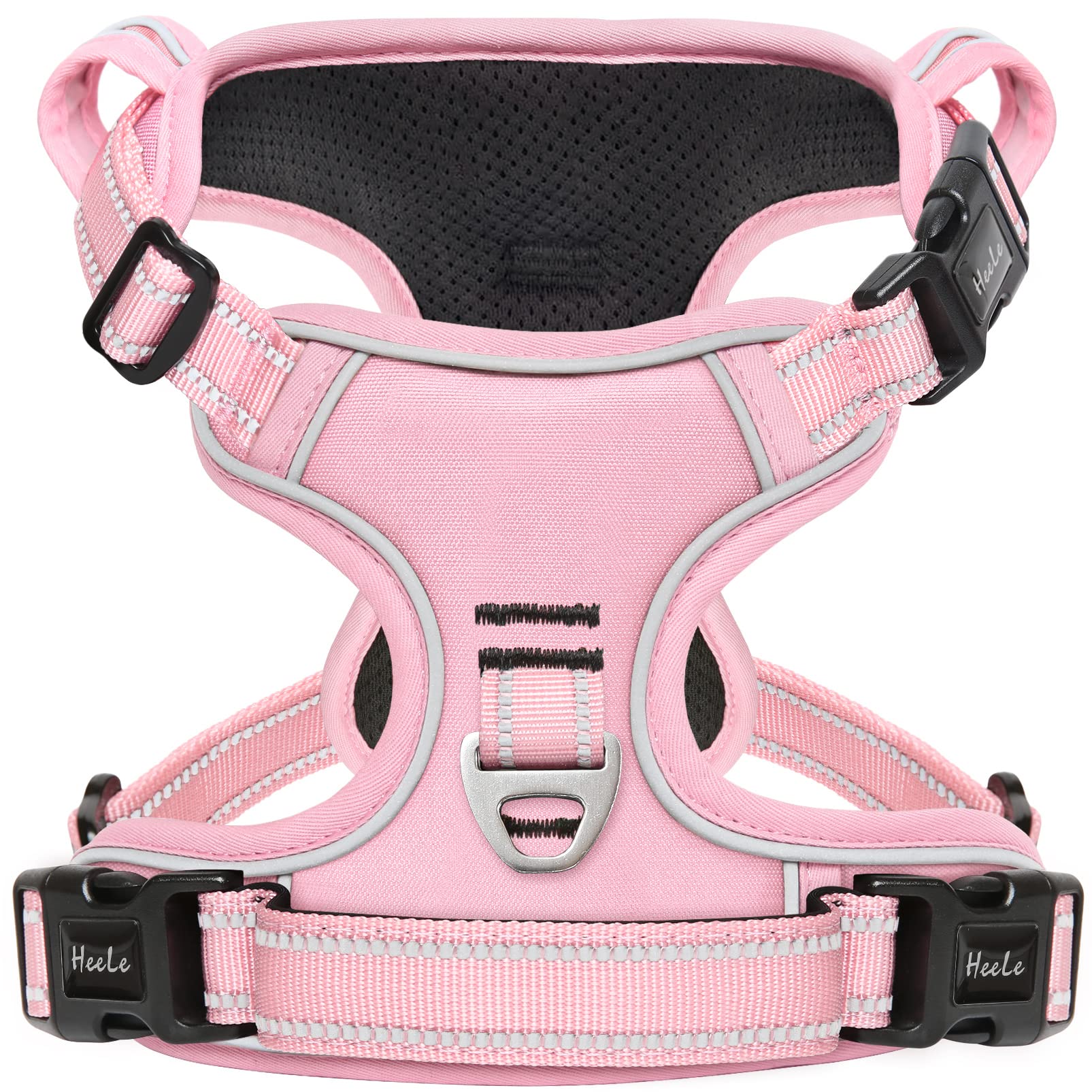 HEELE No Pull Dog Harness - Large, Reflective, Adjustable with Front & Back Leash Attachments & Soft Padded Control Handle - Light Pink, L — image 1