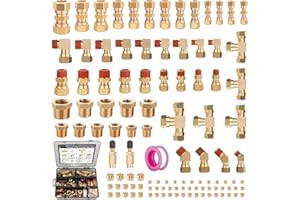 Ailbiuko 109Pcs Brass DOT Air Brake Line Fittings, 1/4" 1/8" 3/8" 1/2" 5/8" Compression Air Nylon Tubing Fitting Assortment Repair Kits for Truck or Industrial System