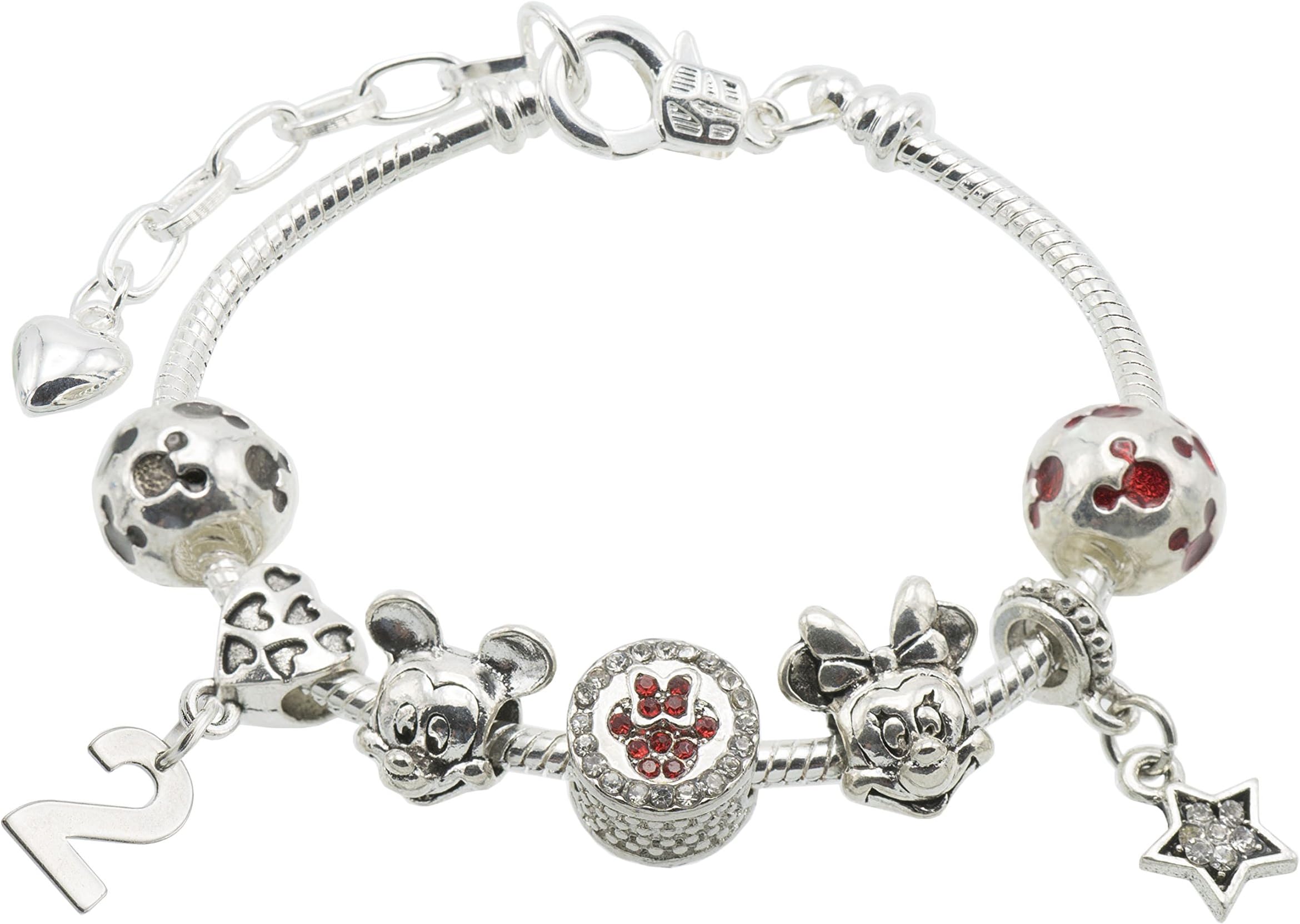 Jewellery Hut 'Mickey & Minnie Mouse' Children's Birthday Bracelet for Girls with Gift Box - Ages Available 1-11 (2nd Birthday)