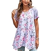 ENMAIN Tunic Tops for Women Plus Size Short Sleeve Top Loose Fit Dressy Casual Swing Summer Tunics Tops to Wear with Leggings