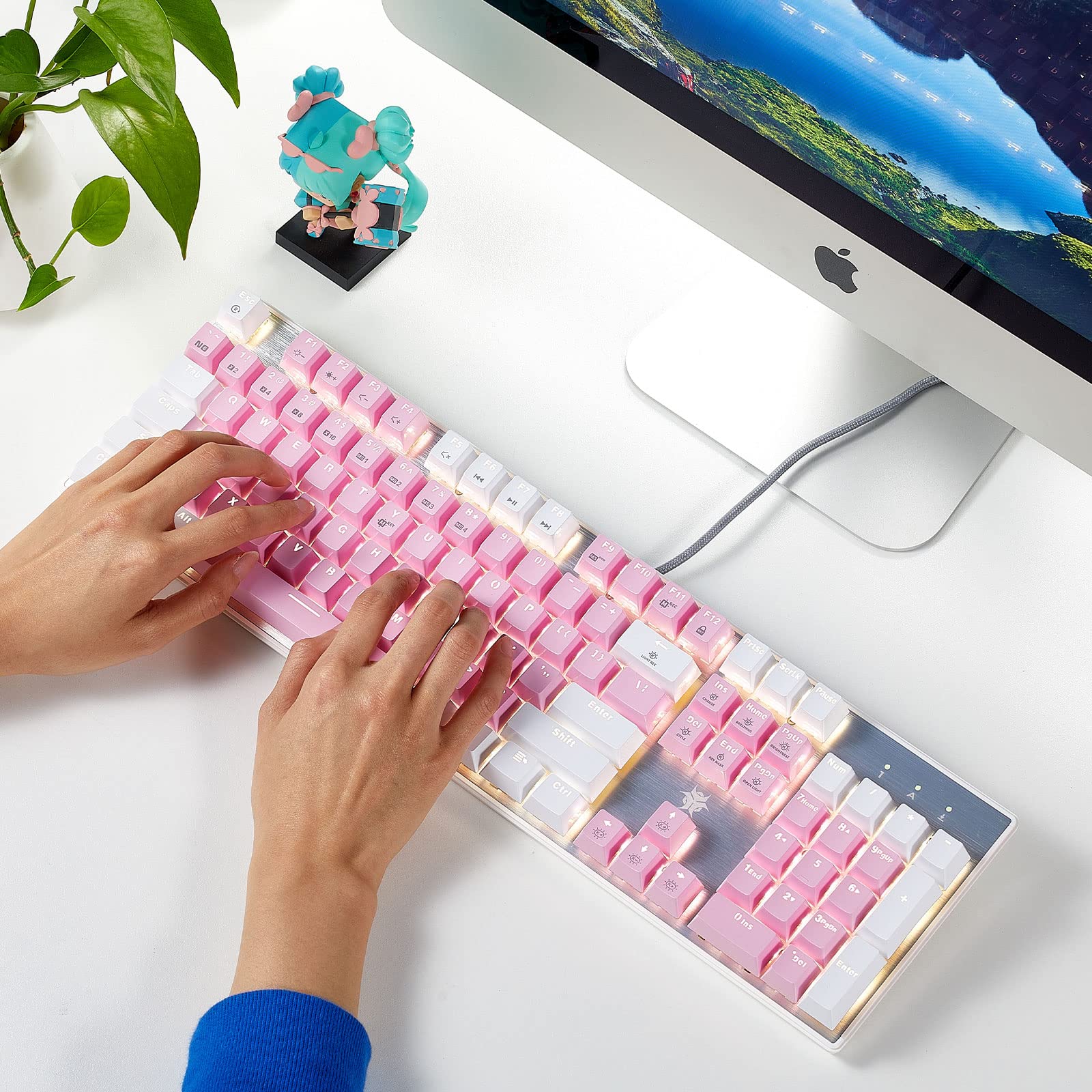 Hexgears GK715 Mechanical Gaming Keyboard, 104 Keys Full Size Wired Computer Keyboard, Hot Swappable Kailh Box Switches, ABS Keycaps, White Backlit Gaming Keyboard for PC/Laptop