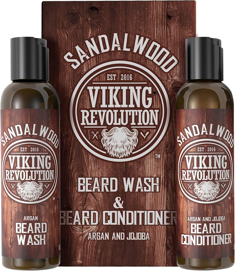 Viking Revolution Beard Wash & Conditioner Set with Argan Jojoba Oils 5oz