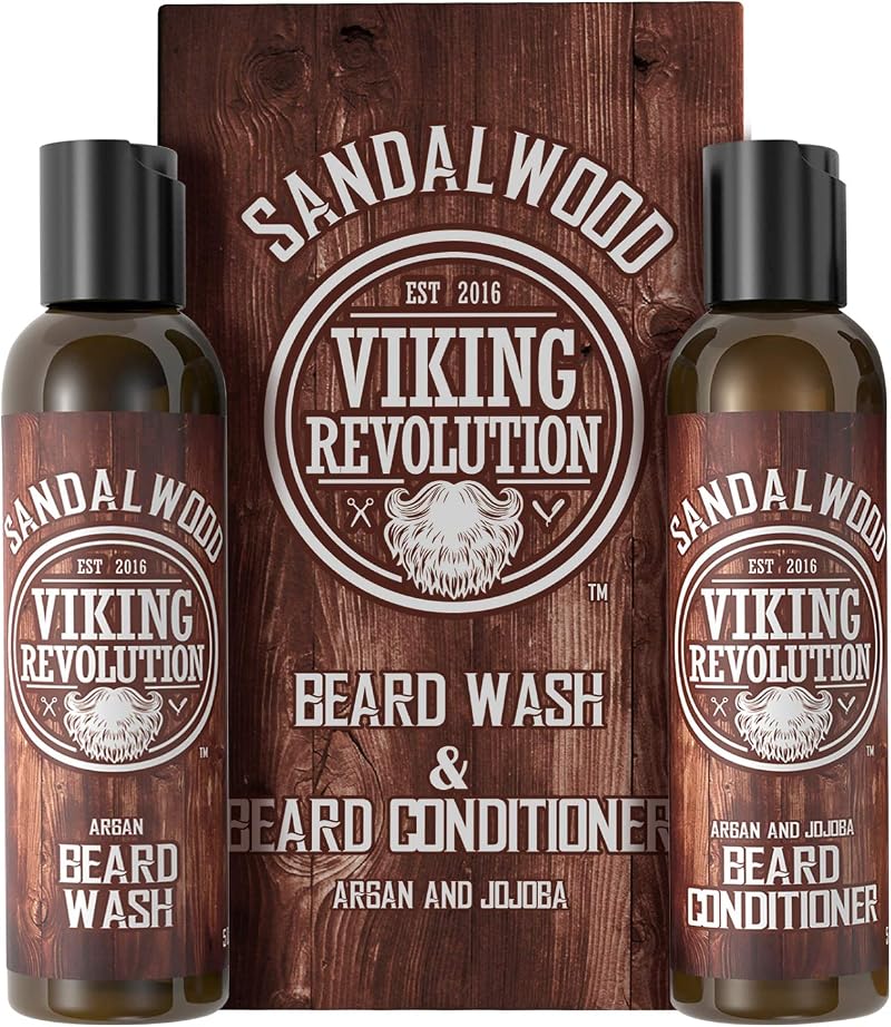 Viking Revolution Beard Wash & Conditioner Set with Argan Jojoba Oils 5oz
