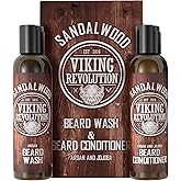 Viking Revolution - Beard Wash & Beard Conditioner Set With Argan & Jojoba Oil - Softens & Strengthens - Beard Shampoo & Cond