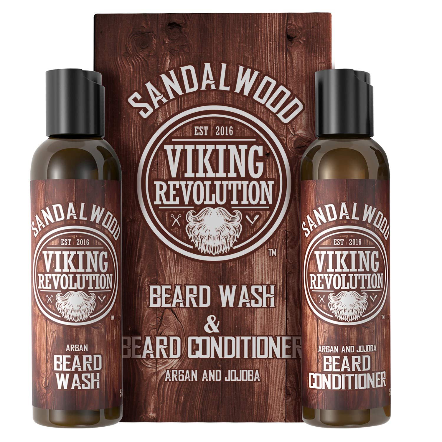 Viking Revolution - Beard Shampoo And Conditioner - Natural Beard Wash & Beard Conditioner With Argan & Jojoba Oils - Softens & Strengthens - Gifts For Men - Sandalwood - 2 x 150 ml