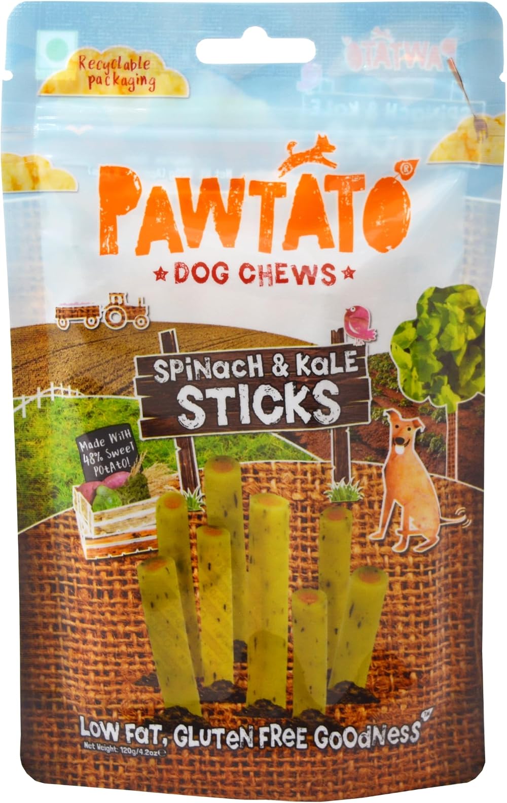 Pawtato Spinach & Kale Vegan Dog Sticks 12 x 120g