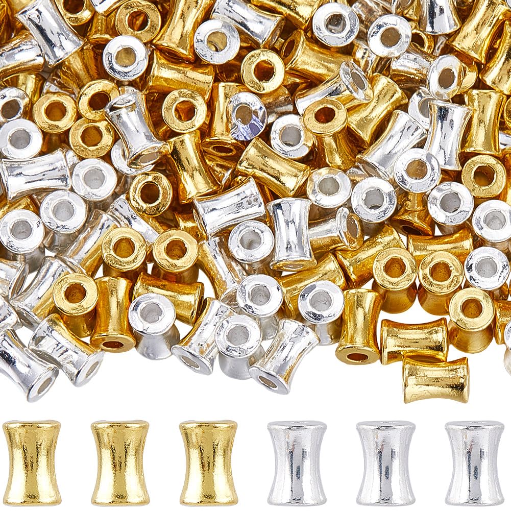 SOFPLATE 1 Box 400Pcs 2 Colors Bamboo Spacer Beads Gold Tube Beads 6mm Metal Silver Bamboo Stick Small Bone Joint Alloy Spacer Bead for Jewelry Making Charms Bracelets Necklaces Supplies DIY Crafting