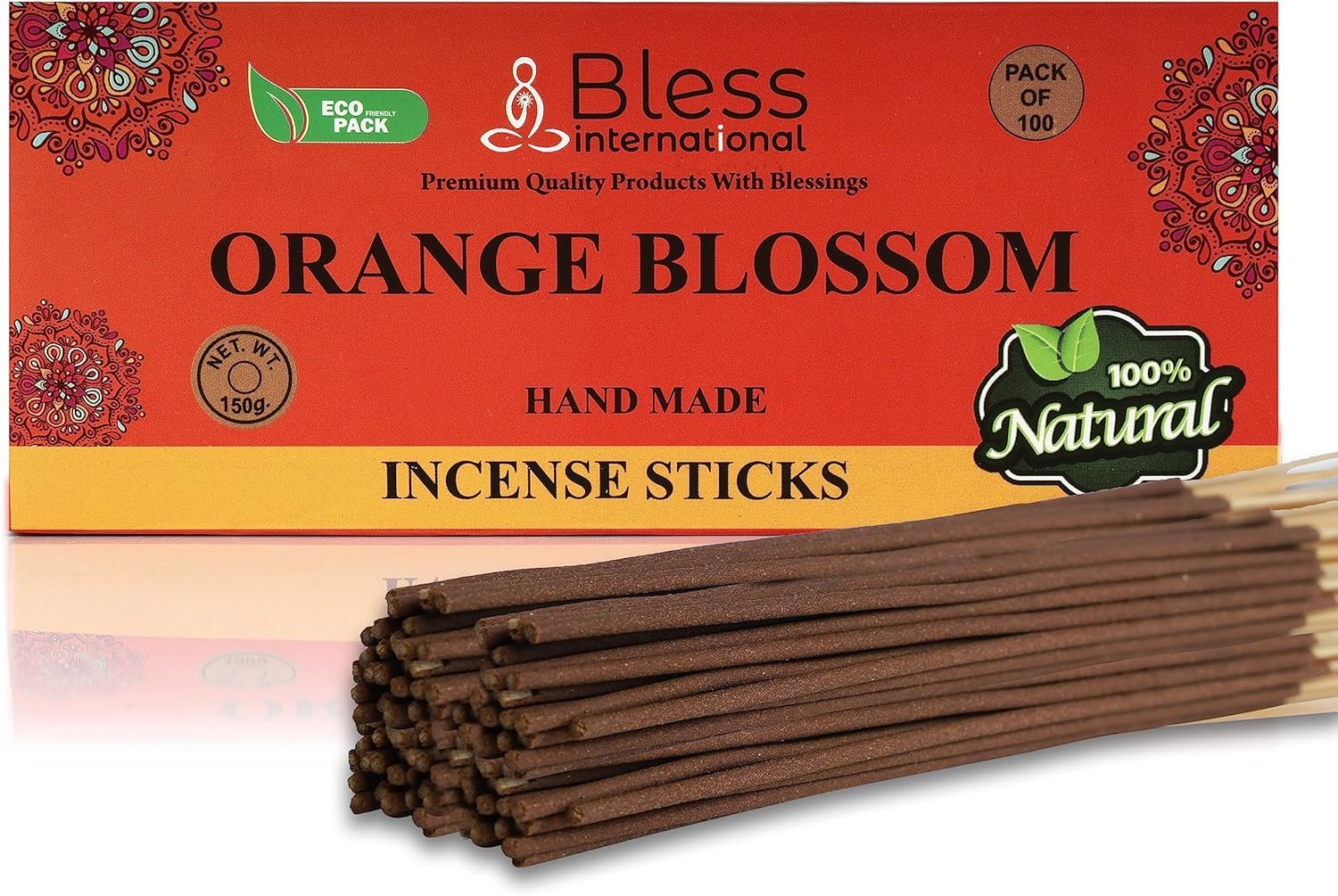 Bless-ORANGE-BLOSSOM-Incense-Sticks 100%-Natural-Handmade-Hand-Dipped-Incense-Sticks Organic-Chemicals-Free For-Purification-Relaxation-Positivity-Yoga-Meditation Best-Woods-Scent (100 Sticks(150GM))