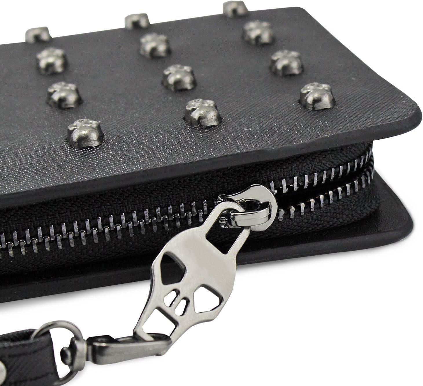 OFKPO Faux PU Leather Long Zipper Wallet Purse with Skull Plated for Women (Black) - Image 5