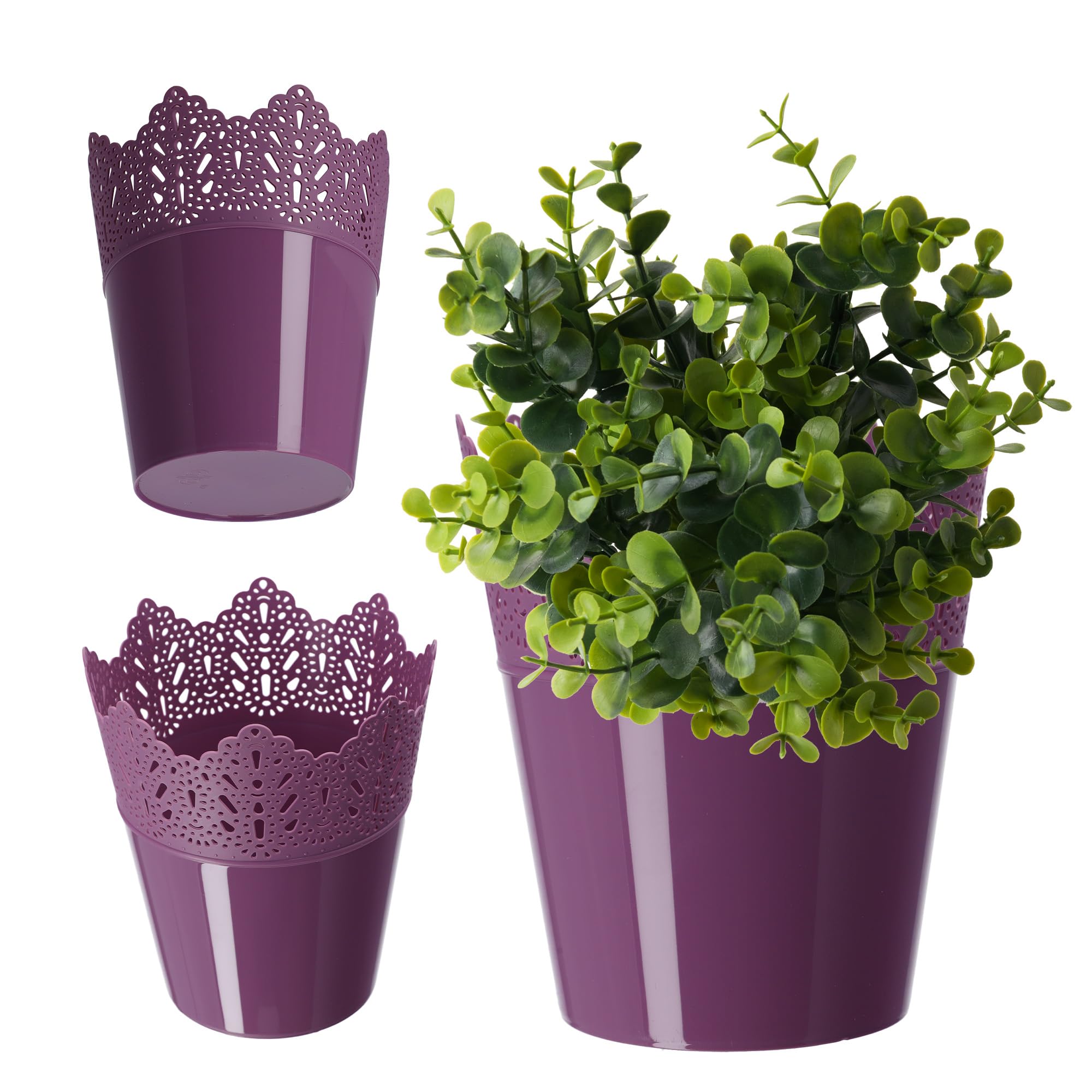 KADAX Plastic Lace Flower Pot 9 Colors Lace Flower Pot Flower Pot Protector for Office Pot Garden Bowl Flower Pot Planter (Diameter 16.5cm, Low, Purple)