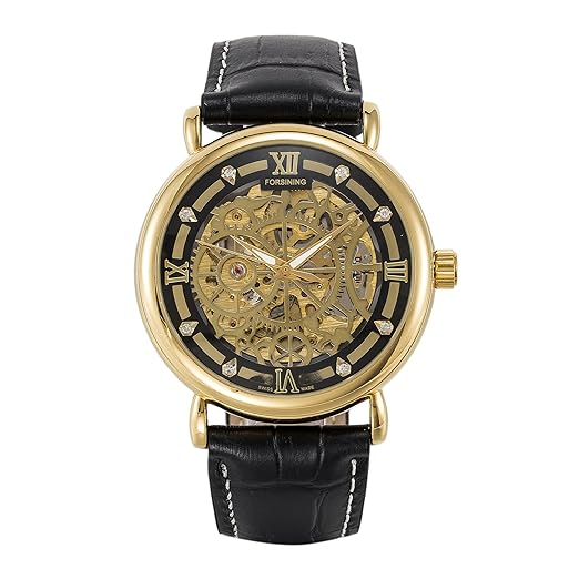 SOAO Forsining 2018 Herrenuhr Mechanische Automatische Armbanduhr Lederband Golden Steel Skeleton Diamond Uhren