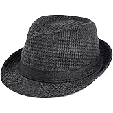 LXOrdora Men's Wool Felt Fedora Hats Stripe Short Brim 1920s Panama Jazz Cap