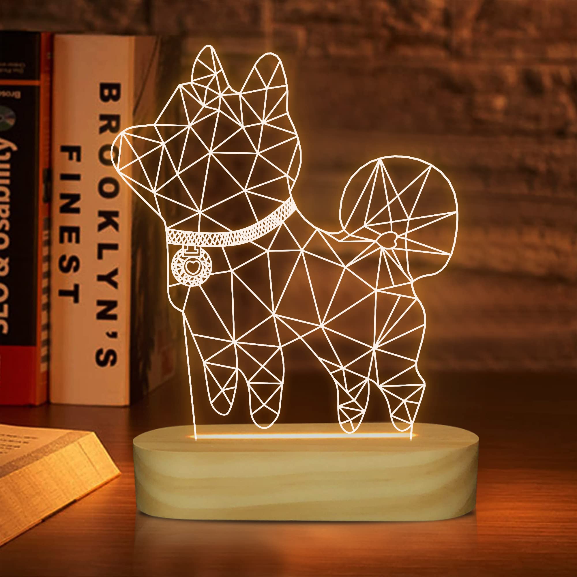 Attivolife Dog Night Light, 3D LED Warm Color Illusion Optical Table Desk Lamp, Lovely Best Cool Room Wood Decor Birthday Valentine's Day Xmas Gifts for Doggy Lover Friend Child