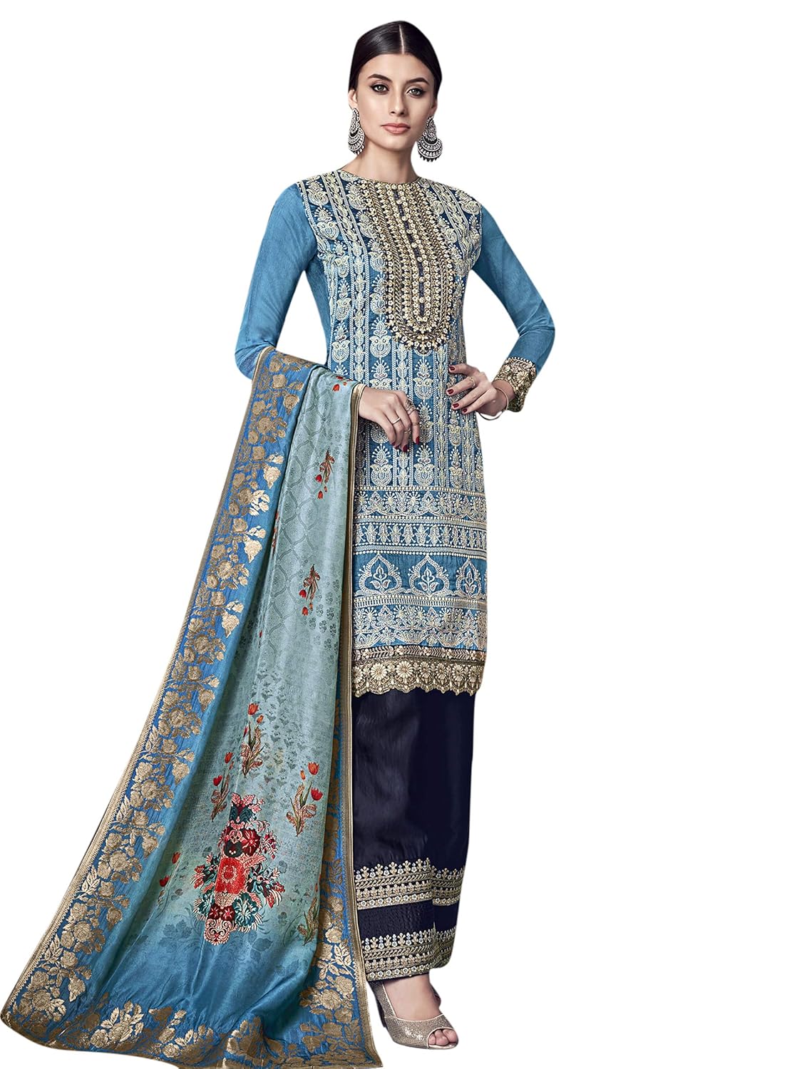 sky blue embroidered dress