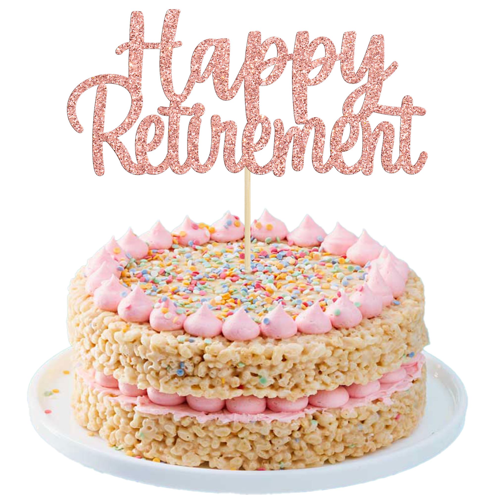 Gyufise Rose Gold Glitter Happy Retirement Cake Topper Retirement Cake Decoration Picks for Retired Party Cake Decoration Party Supplies 1 Pack