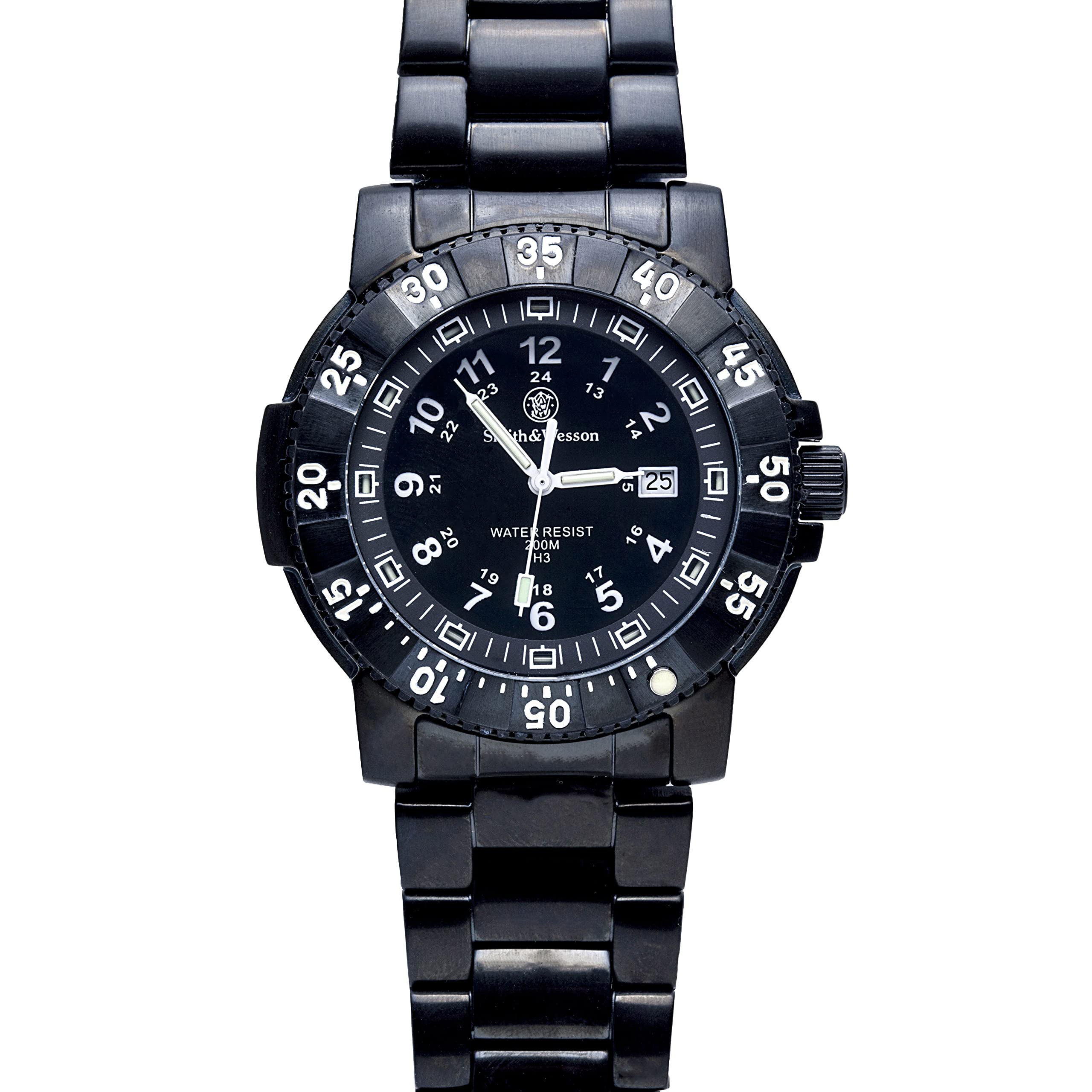 Smith & Wesson 357 Series Swiss Tritium H3 Tactical Military Watch, 20ATM Waterproof Men's Diver Tiempeice with Analog Display, 45mm Field Watch with Rubber Strap, Swiss Parts, Thailand Movement