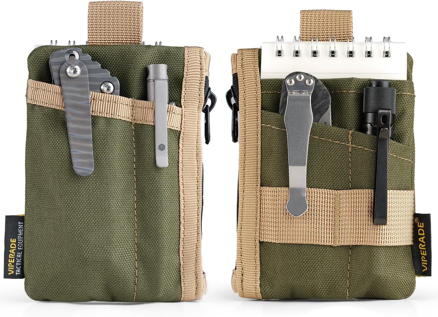 VIPERADE VE28 6-in-1 Mini EDC Organiser Pouch, Small Multitool Pouch, Coins Purse for Keychain Mini Wallet for Men, Backpack Accessories - Green+Tan